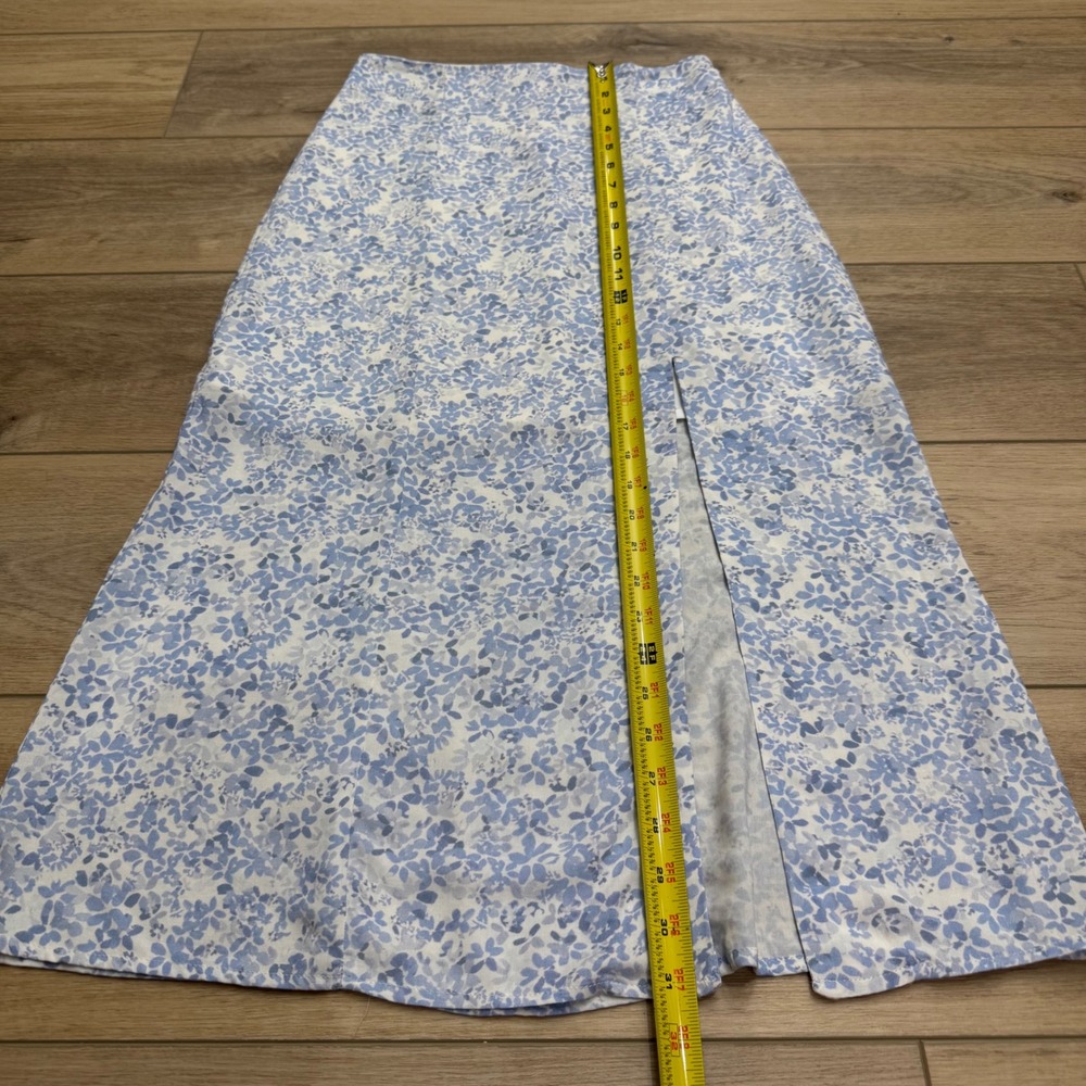 Kookai Blue White Floral Midi Skirt Front Slit High Waisted Soft Girl Size 34 - Picture 6 of 8